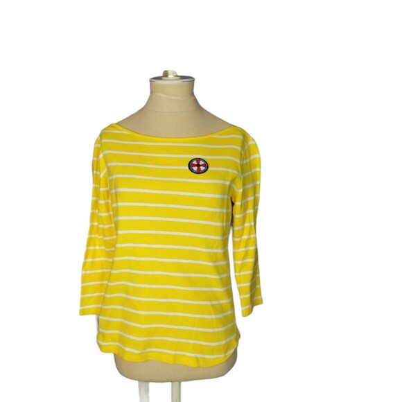 Talbots Cotton Tee Yellow Striped Size SP - Picture 1 of 5